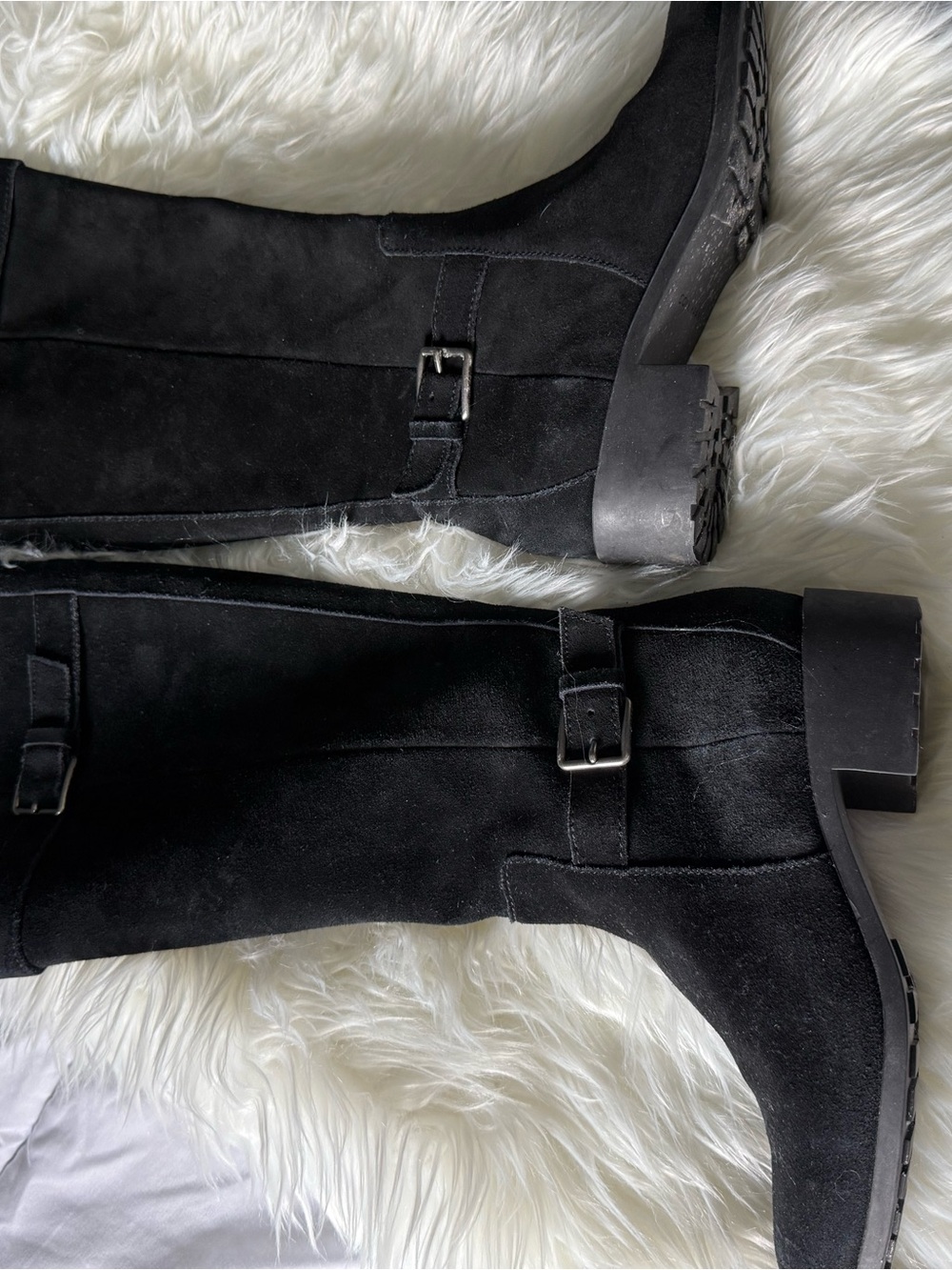 Cole Haan Black Suede Over-the-Knee Buckle Strap Boots
